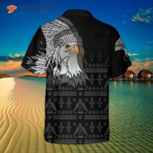 spirit eagle with headdress native american hawaiian shirt tribal black and white pattern shirt 0