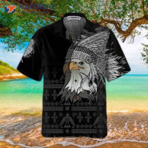 Spirit Eagle With Headdress Native American Hawaiian Shirt, Tribal Black And White Pattern Shirt