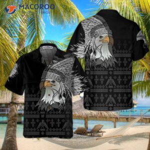spirit eagle with headdress native american hawaiian shirt tribal black and white pattern shirt 2
