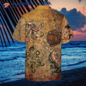 Steampunk Octopus Hawaiian Shirt, Short-sleeved Unique Beach Shirt For