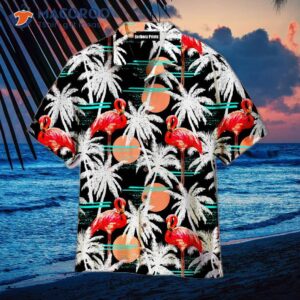 storks coconut trees palm pink flamingos red and white hawaiian shirts 0