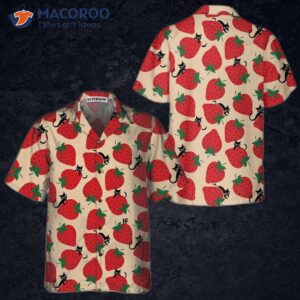 strawberry and cat seamless pattern hawaiian shirt shirt for print 0