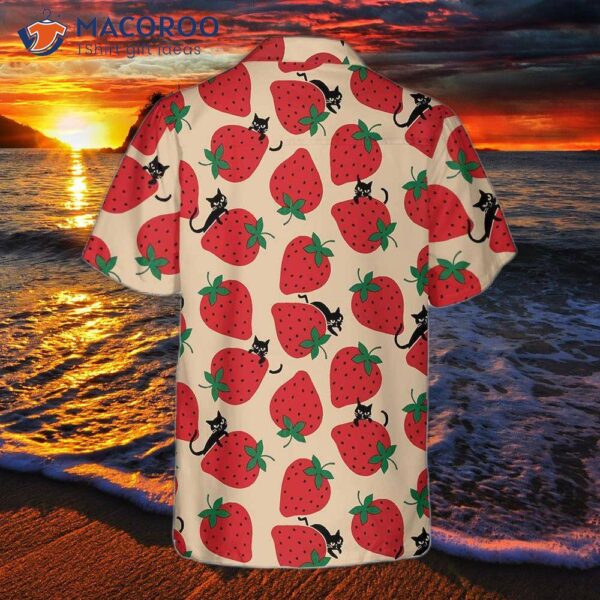 Strawberry And Cat Seamless Pattern Hawaiian Shirt, Shirt For , Print
