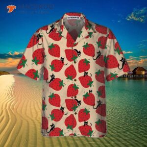 strawberry and cat seamless pattern hawaiian shirt shirt for print 2
