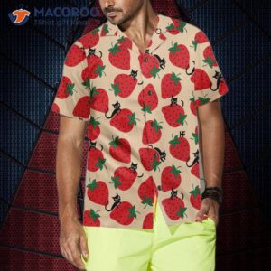 strawberry and cat seamless pattern hawaiian shirt shirt for print 3