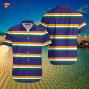 Striped Lines, Crawfish, Purple Ground Stripes, Mardi Gras Rugby, And Blue Hawaiian Shirts