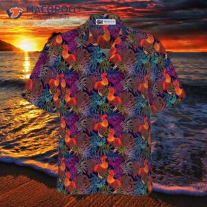 stylish rooster chicken and leaves hawaiian shirt 3