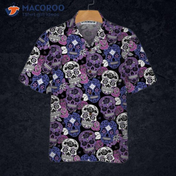 Sugar Skull Purple Hawaiian Shirt, Mexican Unique Day Of The Dead Gift