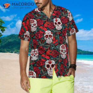 sugar skulls and roses hawaiian shirt 2