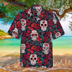 sugar skulls and roses hawaiian shirt 3