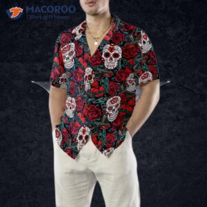 sugar skulls and roses hawaiian shirt 4