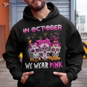 sugar skulls in october we wear pink breast cancer halloween shirt hoodie