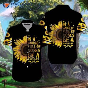 Sunflowers In A World Of Hippie-style Black And Yellow Hawaiian Shirts.