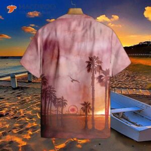 sunset santa monica pier canvas hawaiian shirt 0