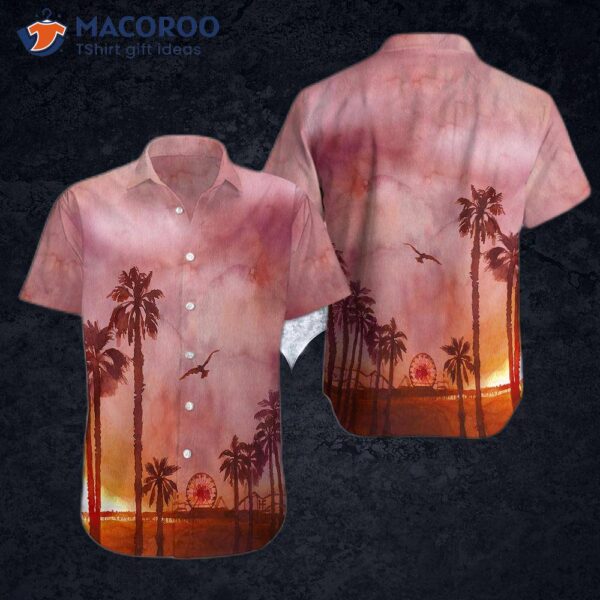 Sunset Santa Monica Pier Canvas Hawaiian Shirt