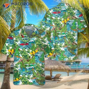 Surfing Dinosaur Hawaiian Shirt, Funny Cool Printed Dino Shirt For Adults
