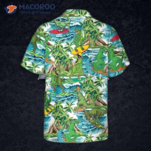 surfing dinosaur hawaiian shirt funny cool printed dino shirt for adults 1