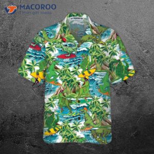surfing dinosaur hawaiian shirt funny cool printed dino shirt for adults 2