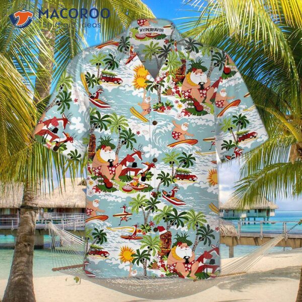 Surfing Santa Christmas Hawaiian Shirt, Funny Claus Best Gift For