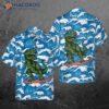 Surfing T-rex Dinosaur Hawaiian Shirt