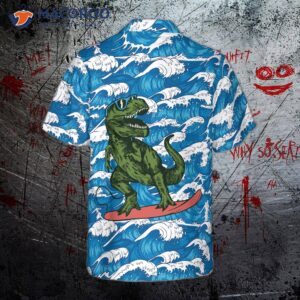 surfing t rex dinosaur hawaiian shirt 1
