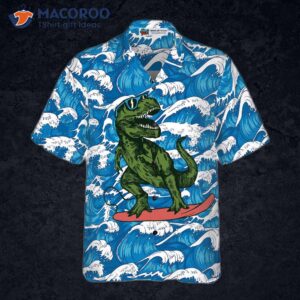 surfing t rex dinosaur hawaiian shirt 2