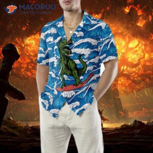 surfing t rex dinosaur hawaiian shirt 4