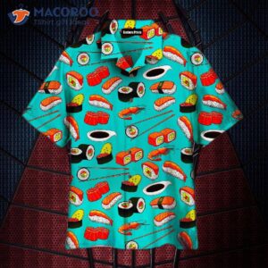 sushi rolls japanese seafood and blue hawaiian shirts 1