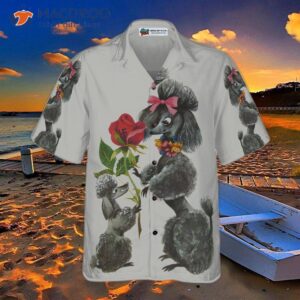 sweet poodles wearing hawaiian shirts with flowers 2