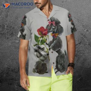 sweet poodles wearing hawaiian shirts with flowers 3