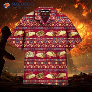 taco and burrito patterned red hawaiian shirts 0