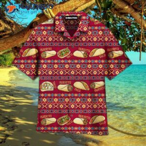 taco and burrito patterned red hawaiian shirts 1