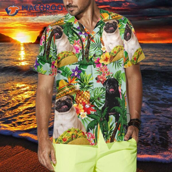 Taco Pugs Are Ready For Summer In Hawaiian Shirts.