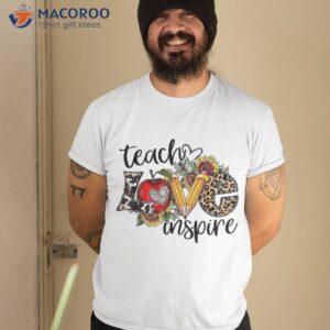 Teach Love Inspire Leopard Sunflower Teacher Back To School Shirt