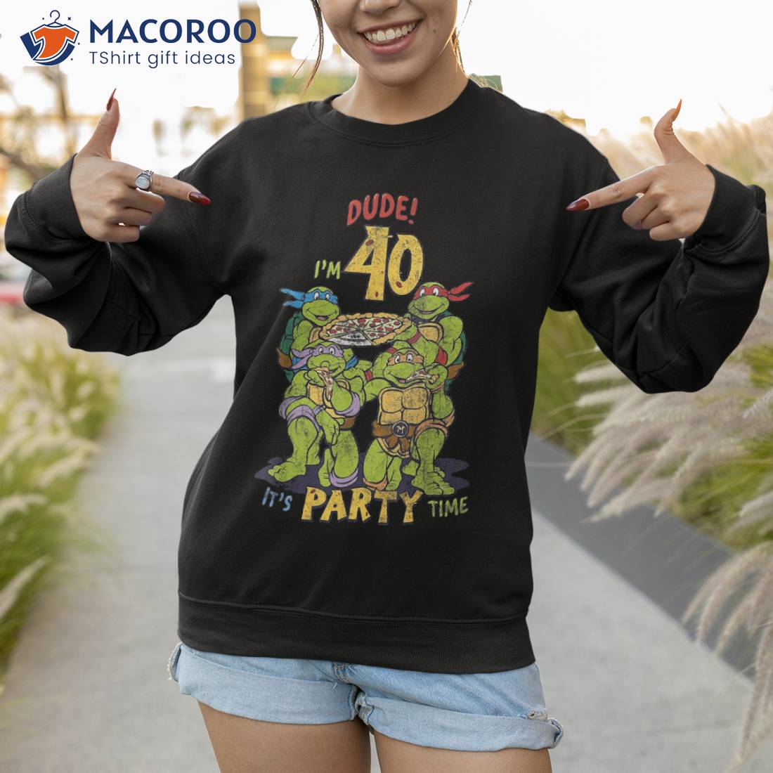 Men's Teenage Mutant Ninja Turtles 40th Birthday Pizza Party T-Shirt - Black - Small