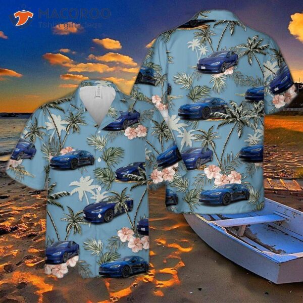 Tesla Model S Plaid Blue Hawaiian Shirt