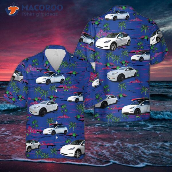 Tesla Model Y White Hawaiian Shirt