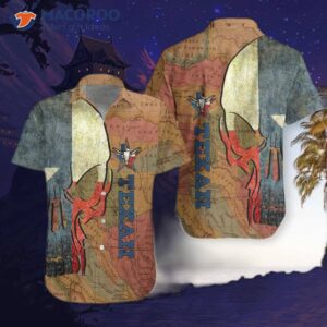 Texan And Skull Map Flag Pattern Texas Hawaiian Shirt, Longhorns Proud Shirt For