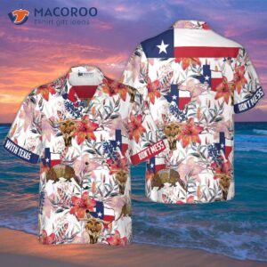 Texas Longhorn, Bluebonnet, And Armadillo Hawaiian Shirt; Button-down Floral Flag Proud Shirt For