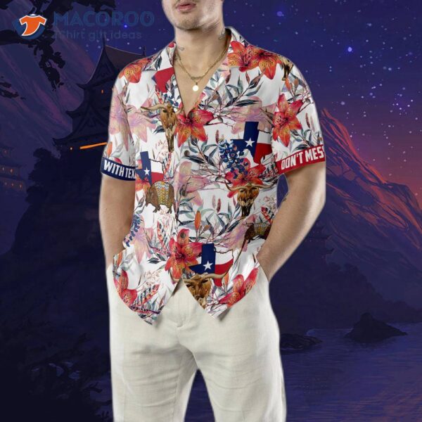 Texas Longhorn, Bluebonnet, And Armadillo Hawaiian Shirt; Button-down Floral Flag Proud Shirt For