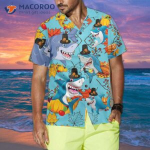 thanksgiving sharks wearing pilgrim hat hawaiian shirt funny gift for day 3