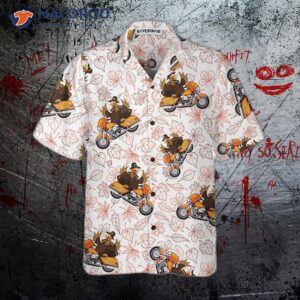 thanksgiving turkey riding a motorcycle with hawaiian shirt is funny gift for thanksgiving 2