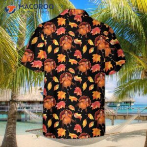 Thanksgiving Turkeys Wearing Hats And Autumn Maple Leaves Printed On A Hawaiian Shirt Make For Funny Turkey Shirt, Perfect Gift Day.