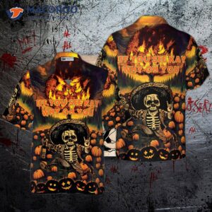 The Burning Pumpkin Sky And Skeleton Halloween Hawaiian Shirt, Shirt For