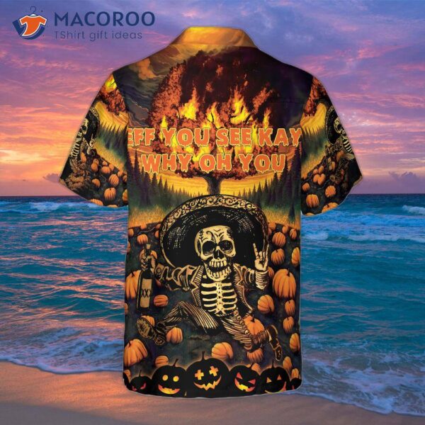 The Burning Pumpkin Sky And Skeleton Halloween Hawaiian Shirt, Shirt For