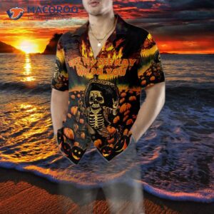 the burning pumpkin sky and skeleton halloween hawaiian shirt shirt for 4