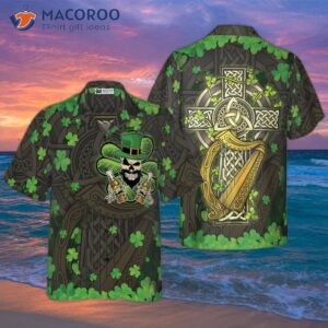 The Celtic Cross Harp Irish Skull Leprechaun Hawaiian Shirt