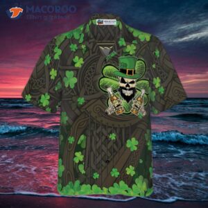 the celtic cross harp irish skull leprechaun hawaiian shirt 2