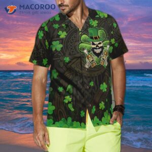 the celtic cross harp irish skull leprechaun hawaiian shirt 3