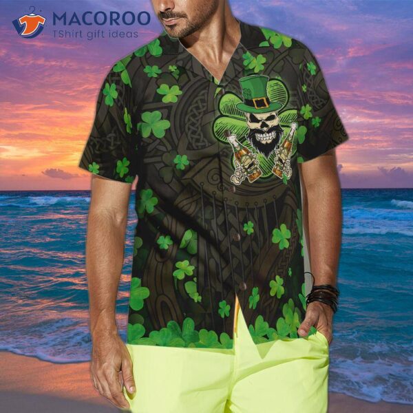 The Celtic Cross Harp Irish Skull Leprechaun Hawaiian Shirt